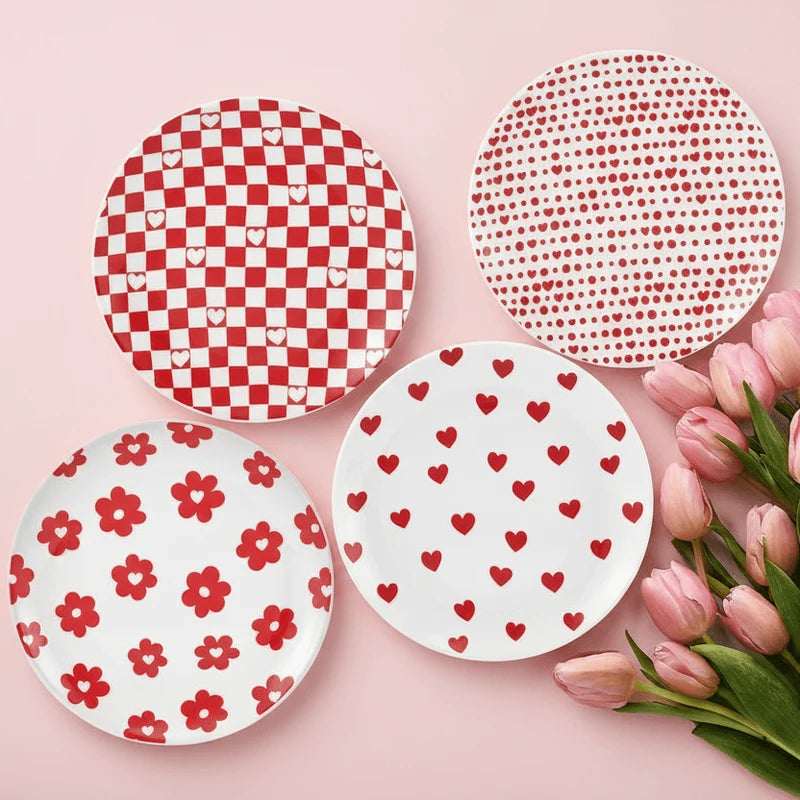 Coupe‑Shaped Heart Pattern Porcelain Dessert Plate Set