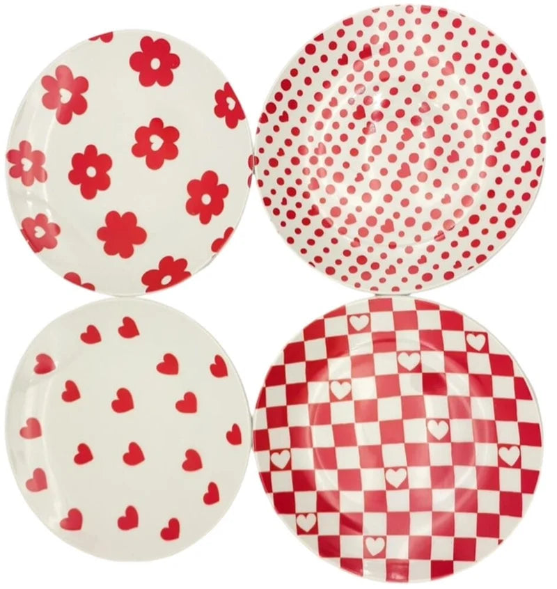 Coupe‑Shaped Heart Pattern Porcelain Dessert Plate Set