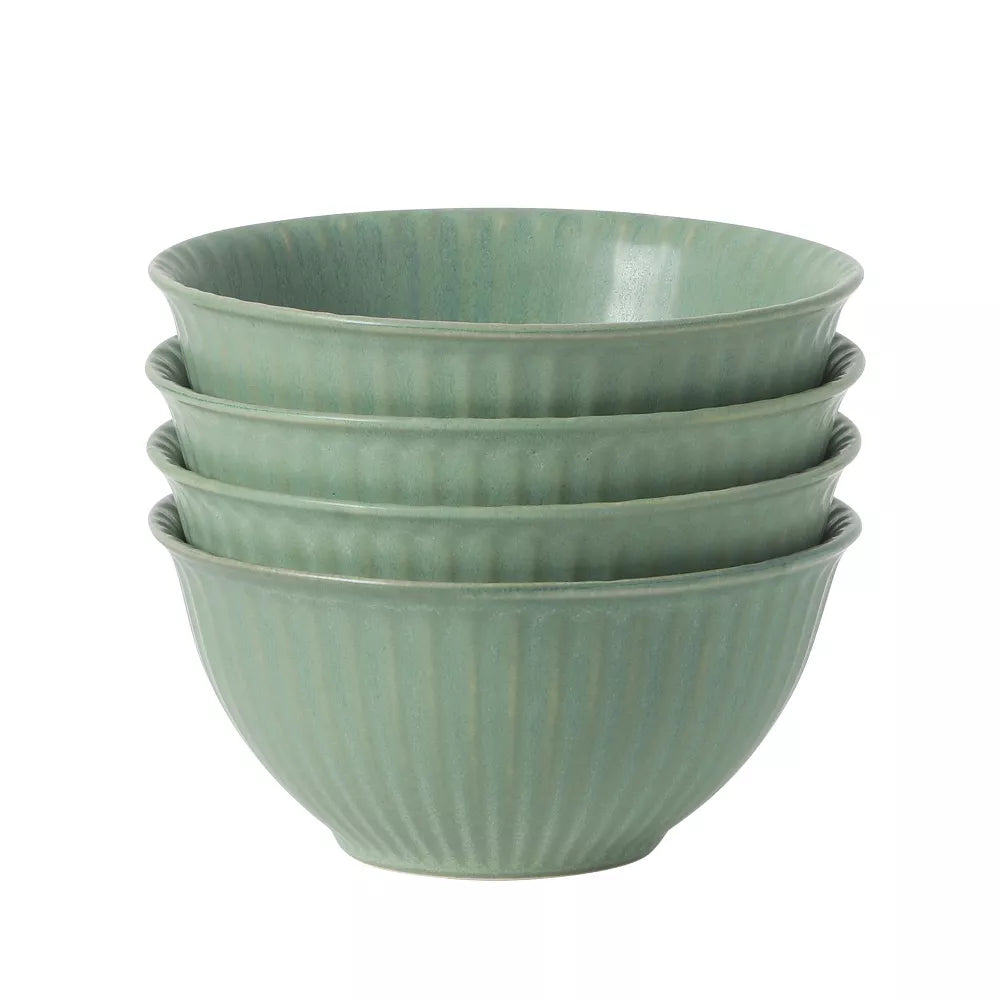 4‑Piece Ribbed Reactive‑Glaze Stoneware Soup Bowl Set