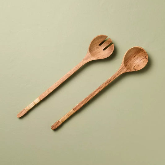 Long‑Handle Wooden Salad Serving Utensil Set