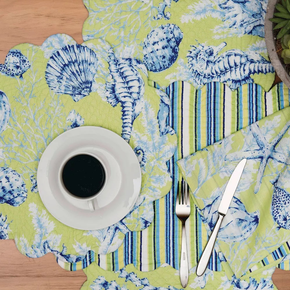 6‑Piece Quilted Reversible Cotton Scalloped Placemat Set