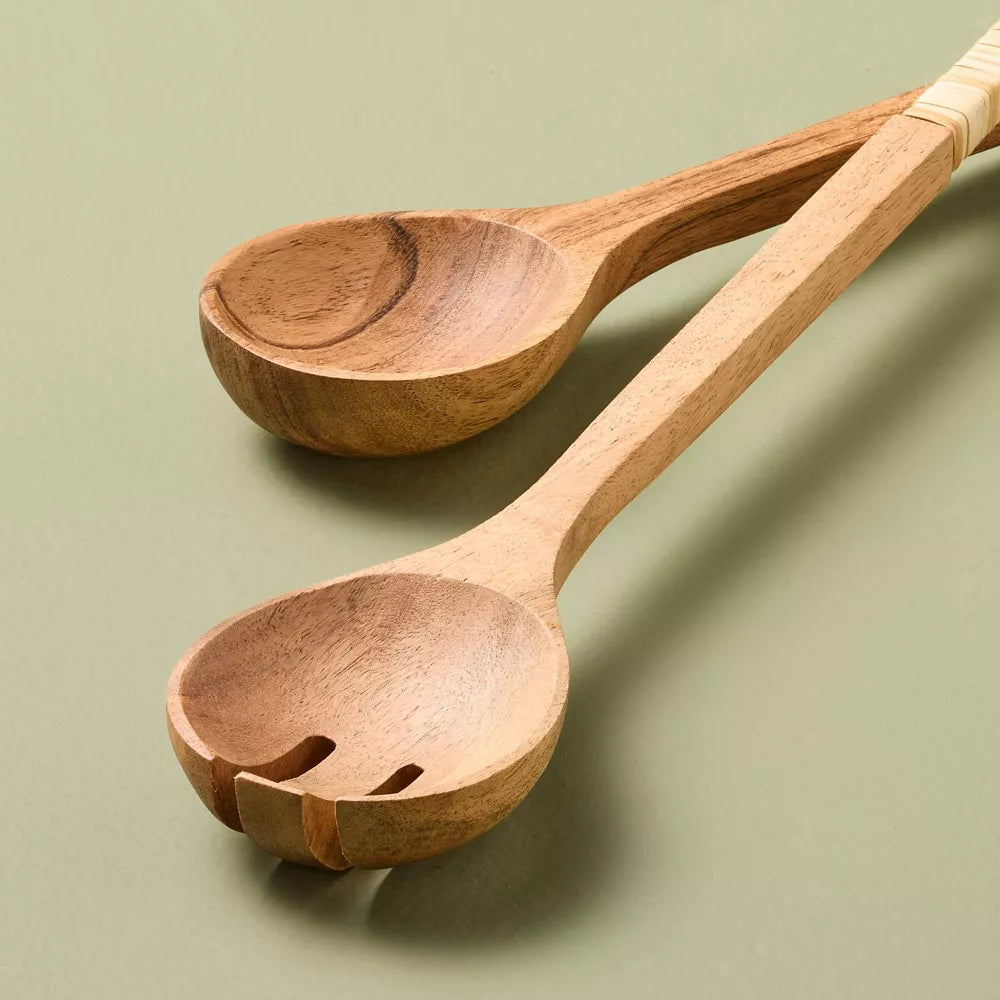 Long‑Handle Wooden Salad Serving Utensil Set