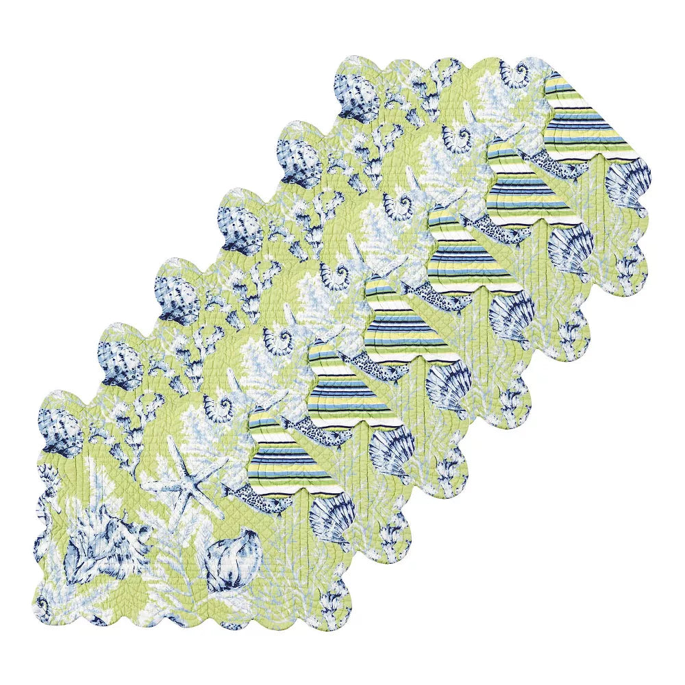 6‑Piece Quilted Reversible Cotton Scalloped Placemat Set