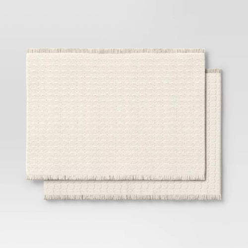 2‑Piece Solid Textured Fringed Cotton Placemat Set
