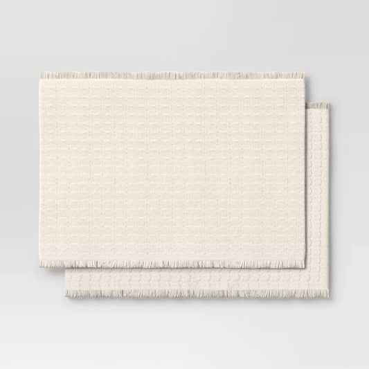 2‑Piece Solid Textured Fringed Cotton Placemat Set