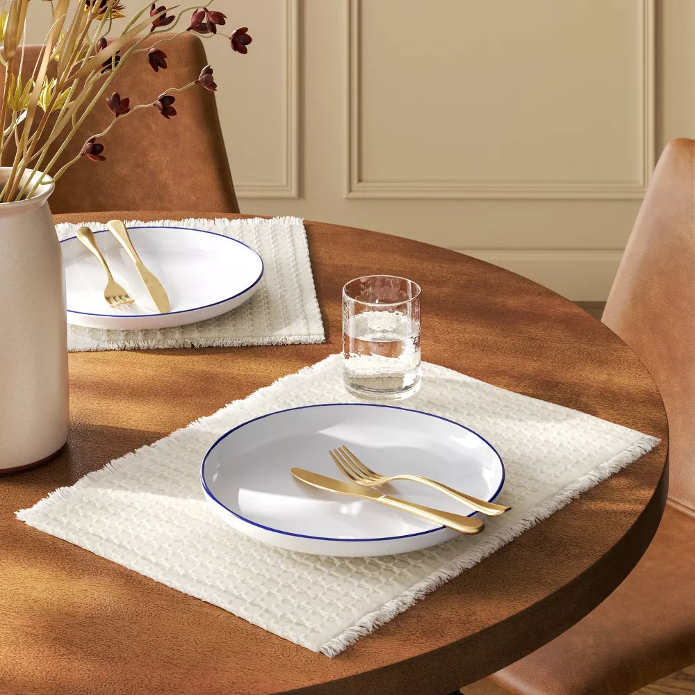2‑Piece Solid Textured Fringed Cotton Placemat Set