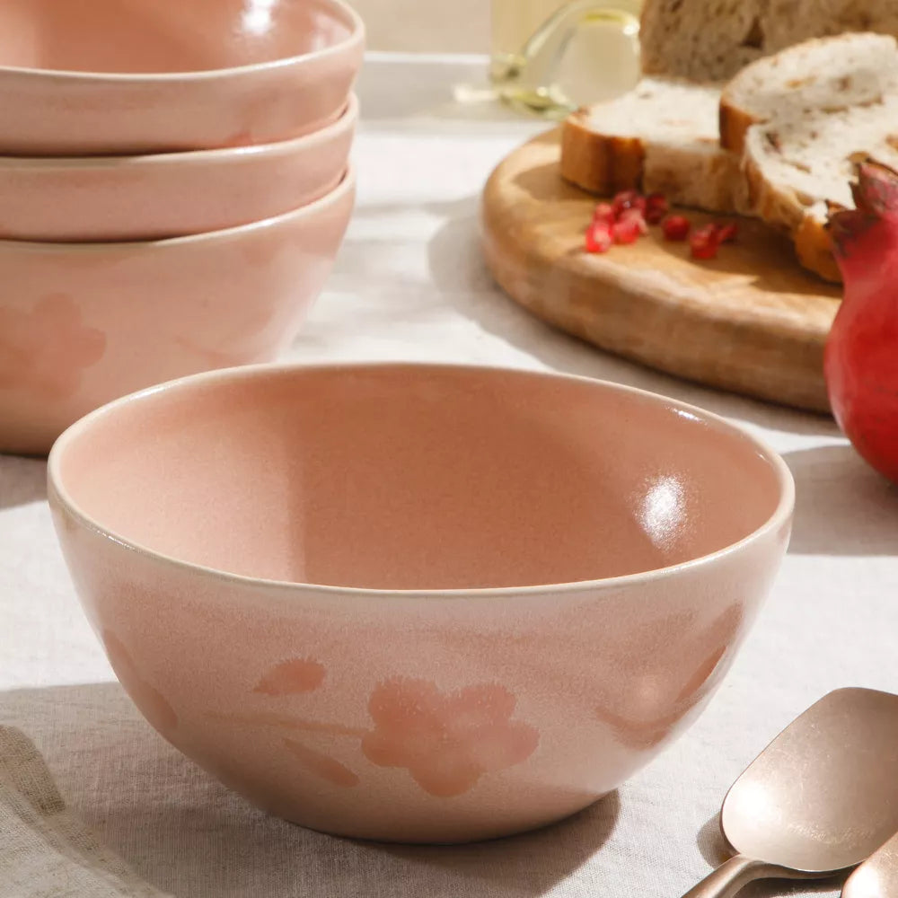 4‑Piece Hand‑Painted Floral Stoneware Soup Bowl Set
