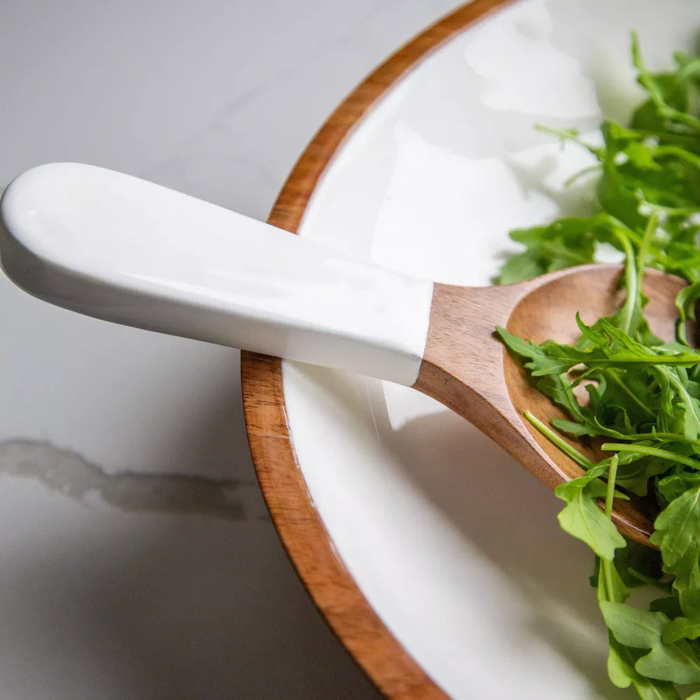 Two‑Tone Acacia Wood Salad Serving Utensil Set