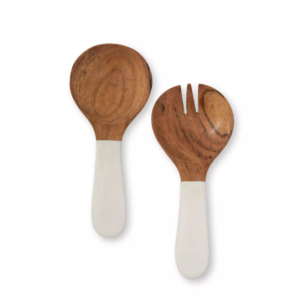 Two‑Tone Acacia Wood Salad Serving Utensil Set