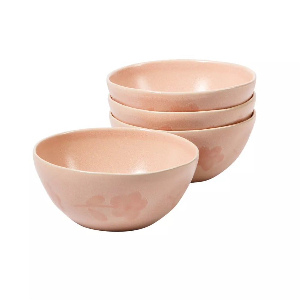 4‑Piece Hand‑Painted Floral Stoneware Soup Bowl Set