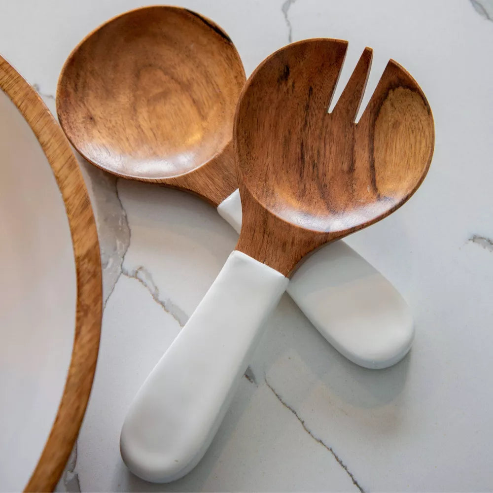 Two‑Tone Acacia Wood Salad Serving Utensil Set