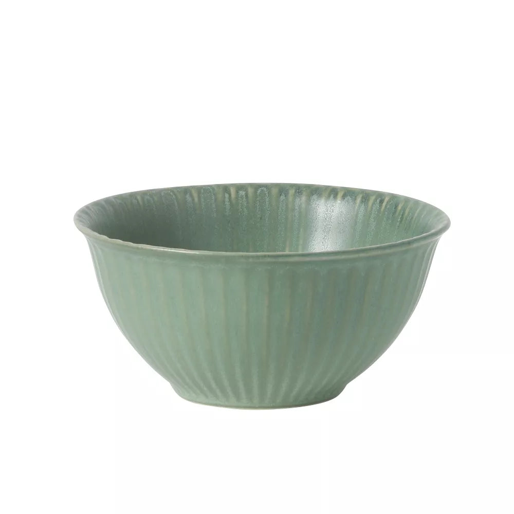 4‑Piece Ribbed Reactive‑Glaze Stoneware Soup Bowl Set
