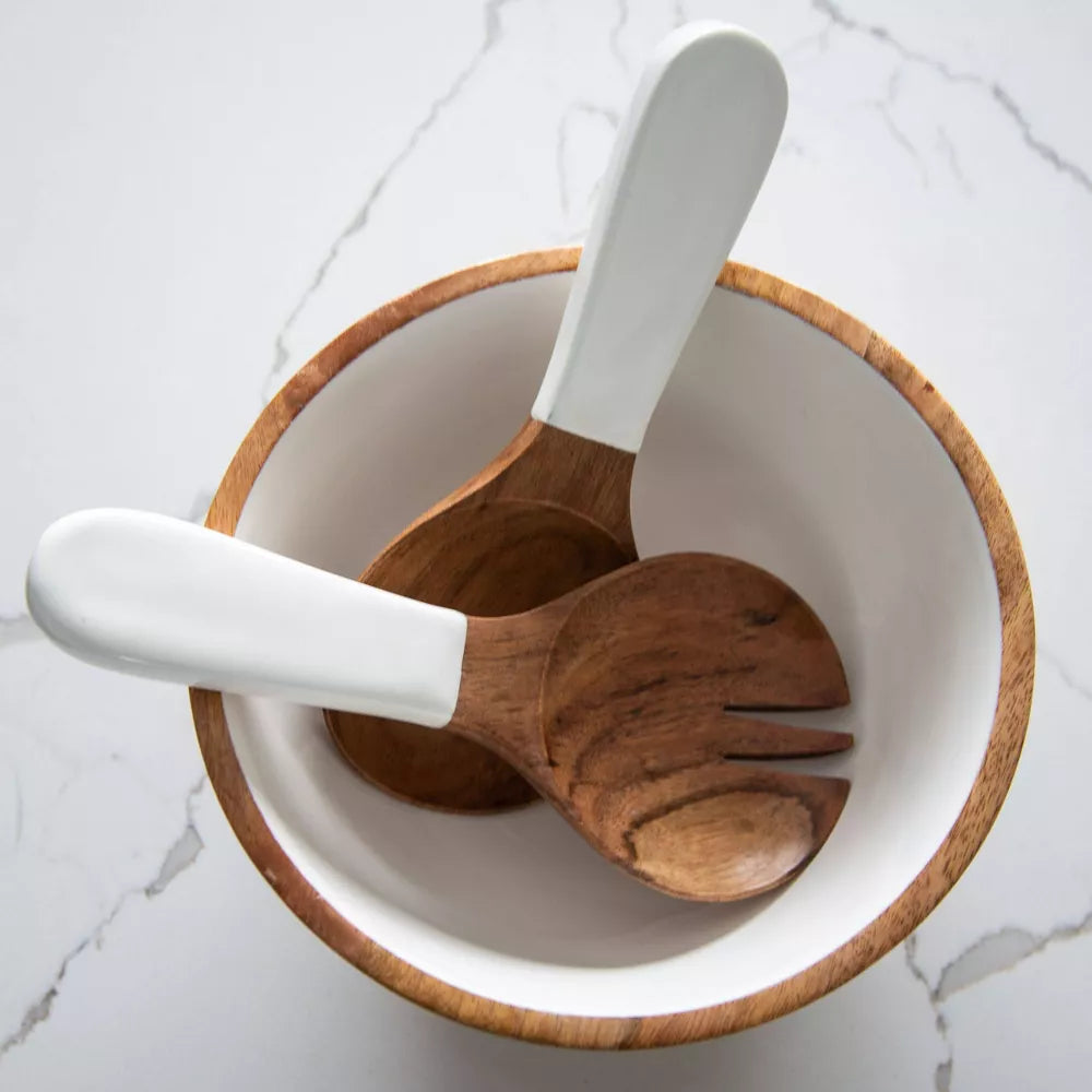 Two‑Tone Acacia Wood Salad Serving Utensil Set